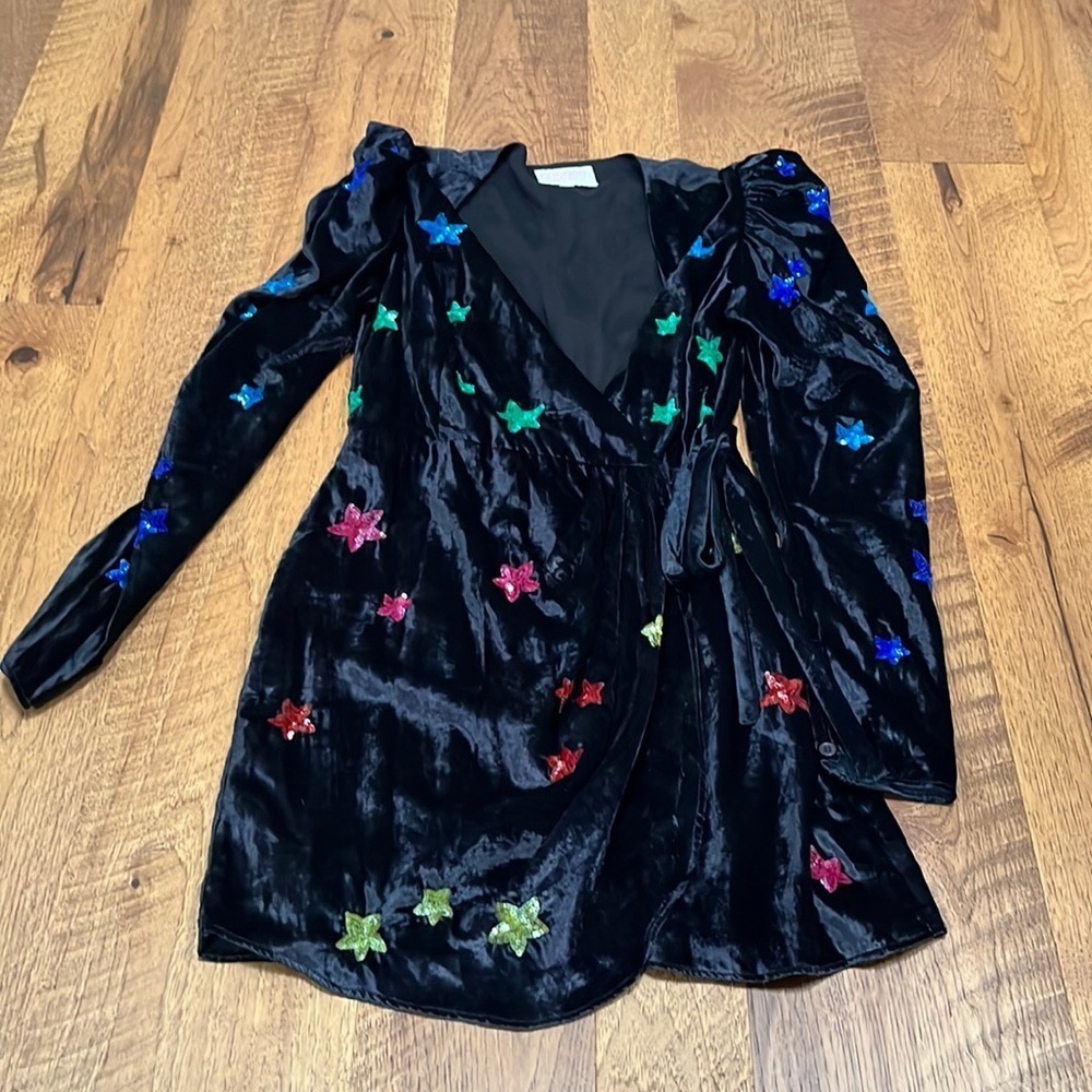 Rococo Sand Women’s Long Sleeve Low Neck Dress with Stars Size S